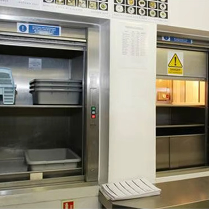 Perkhidmatan Restoran VTEF110 Lif Makanan Pintu Automatik Daya tarikan Tanpa Gear Pemacu AC Lantai PVC Tahan Lama Peti Deposit Keselamatan untuk Hotel Dapur Vila