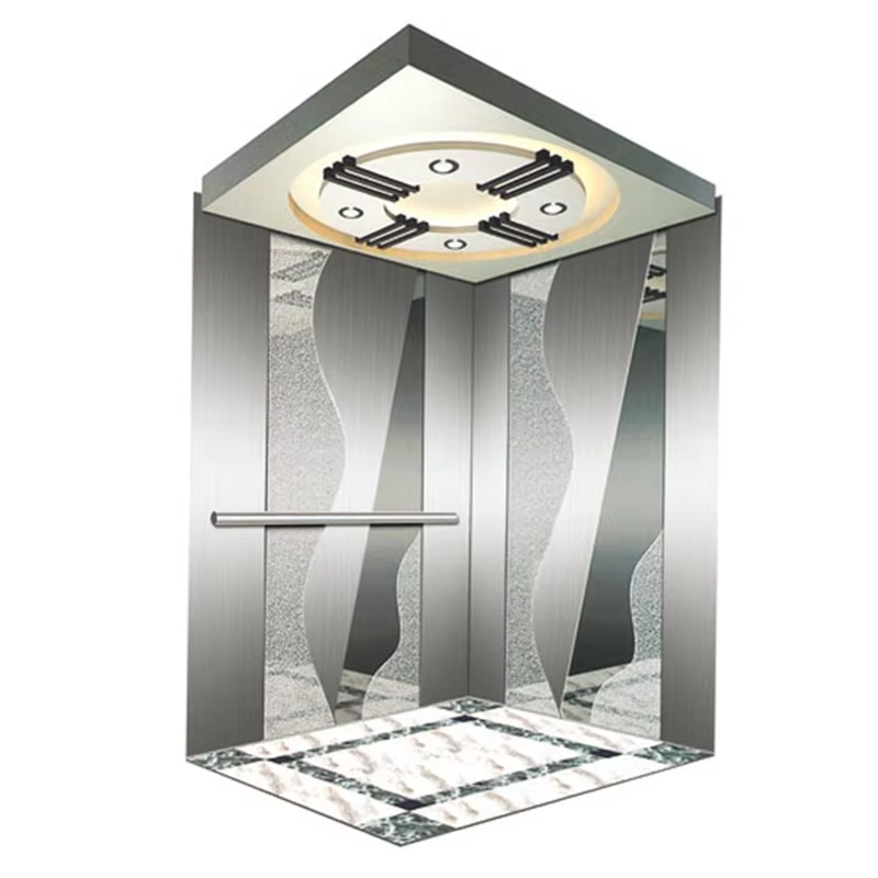 VTSP131 Kabin Lif Komersial Moden dengan Keluli Tahan Karat Lantai Anti-Slip Hingar Rendah dan Panel LED